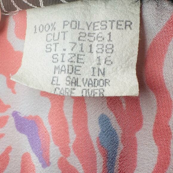 Natalie Vintage Pink Retro Abstract Eclectic Sheer Long Sleeve Button Up Size 16 - Picture 5 of 6